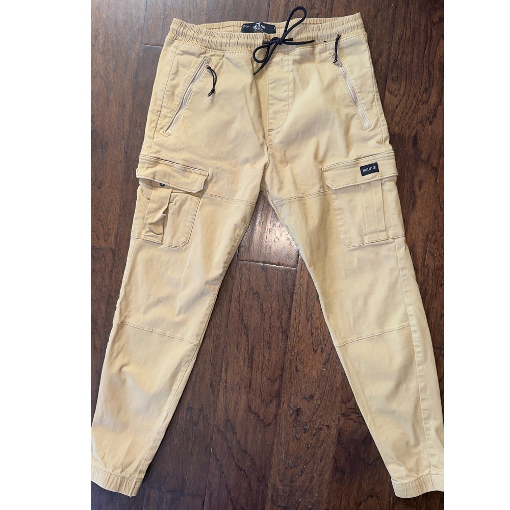 Hollister Cargo Jogger Mens Medium Tan Advanced Stretch Utility Pants Excellent